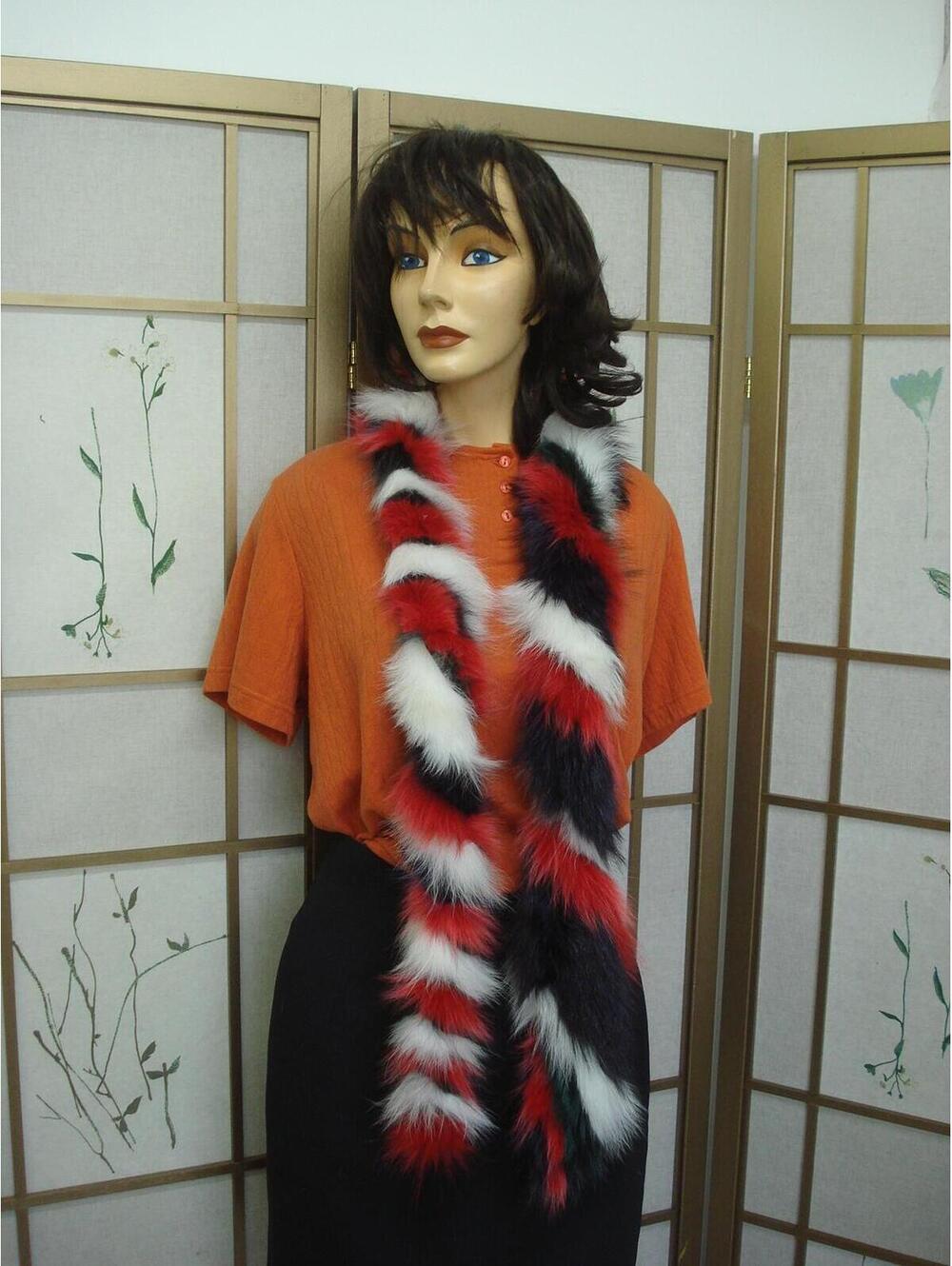 New Red White Green Purple Fox Fur Scarf 60"